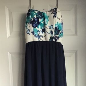 Blue strapless maxi dress